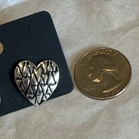 Silver Heart Earrings For Pierced Ears - Picture 10 of 12